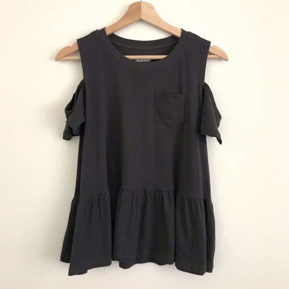 Hudson Cold Shoulder Ruffle Hem Tee Girls Size XL
